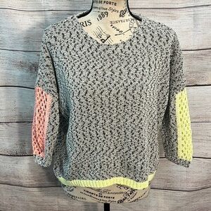 French Kyss Sweater Crew Neck Marled Short Sleeves Hi-lo Size Small